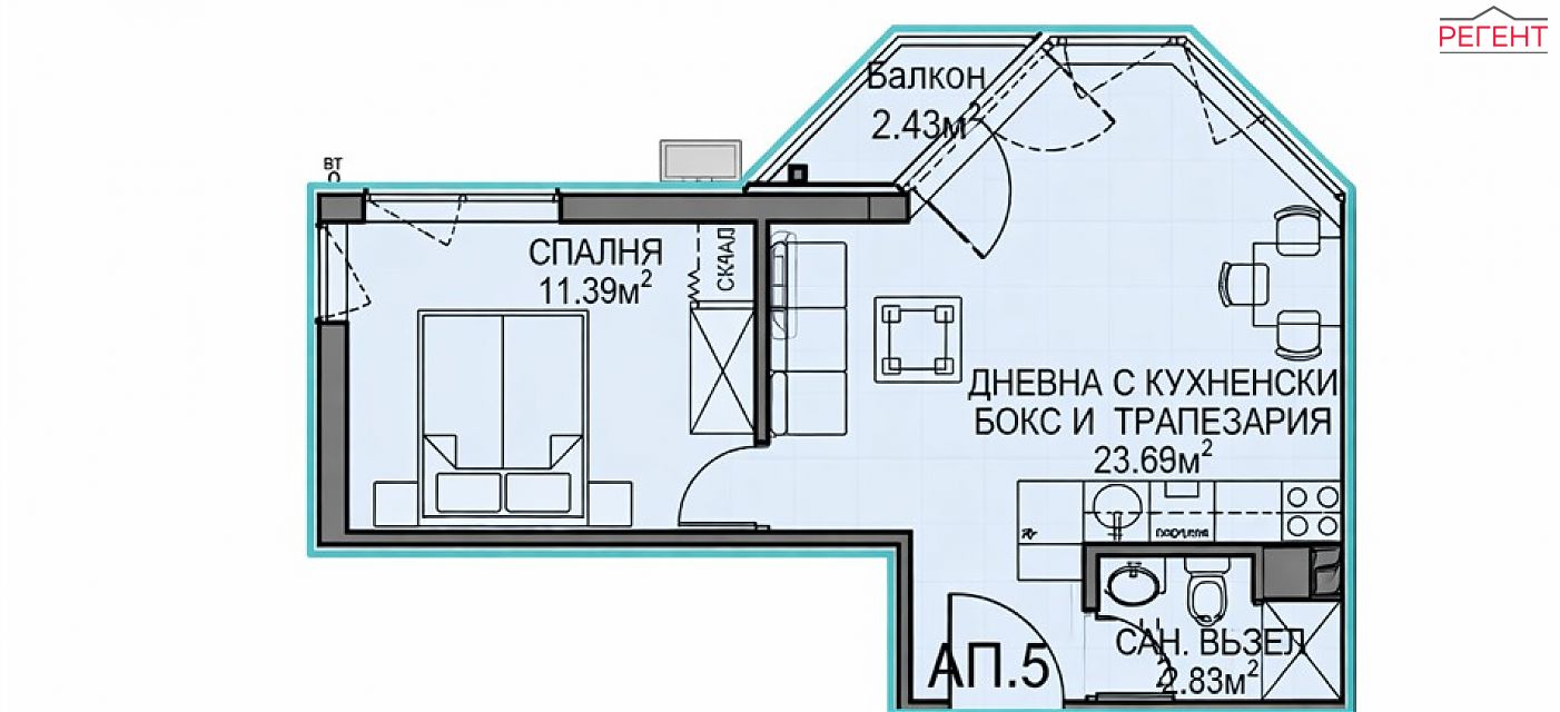 двустаен апартамент Община София гр.София , 